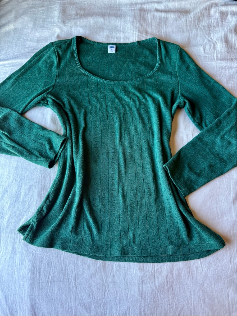 Women's Hunters Green Scoop Neck Pointelle 3/4 Sleeve Top